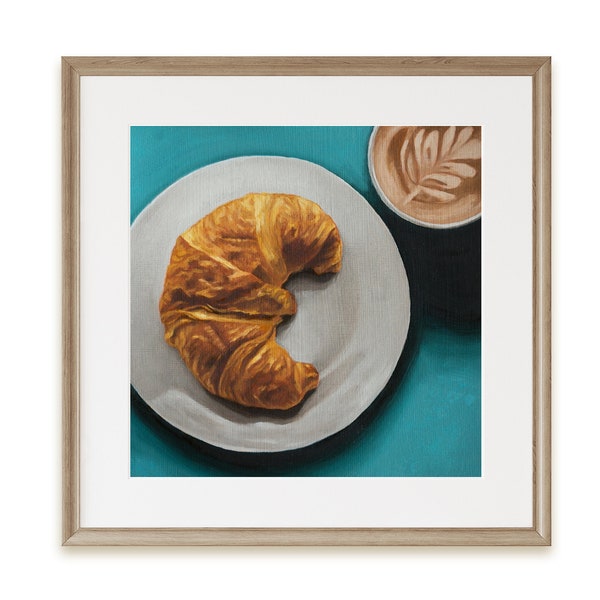 Croissant Breakfast Art Print digital download from original painting - kitchen restaurant cafe art foodies printable art instant download