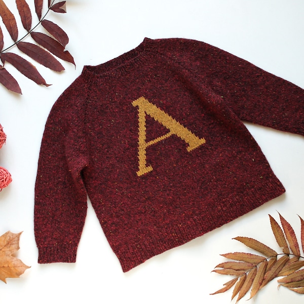 Personalized kids wool sweater, Hand knit letter jumper, Christmas gift, Monogramed sweater