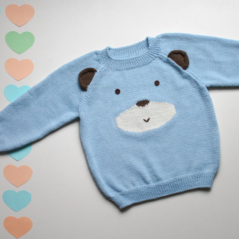 Hand knit kids jumper teddy bear sweater toddlers semi-wool | Etsy