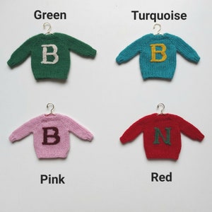 Miniature personalized wool sweater, Mini sweater, Christmas tree decoration, Tiny hand knit letter jumper, Monogramed gift image 7