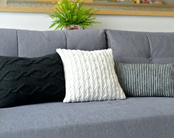 Knitted pillow covers black&white set, home decor, decorative pillow