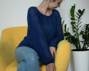 Mohair jumper for women, Hand knit mohair sweater, Bluette thin knit mohair jumper, Gift for her, Ready for shipping
