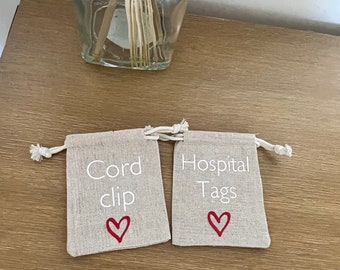 BABY KEEPSAKE BAGS | Hospital tags | Baby cord clips | new baby gifts | baby shower present | baby keepsake/Memory bags |