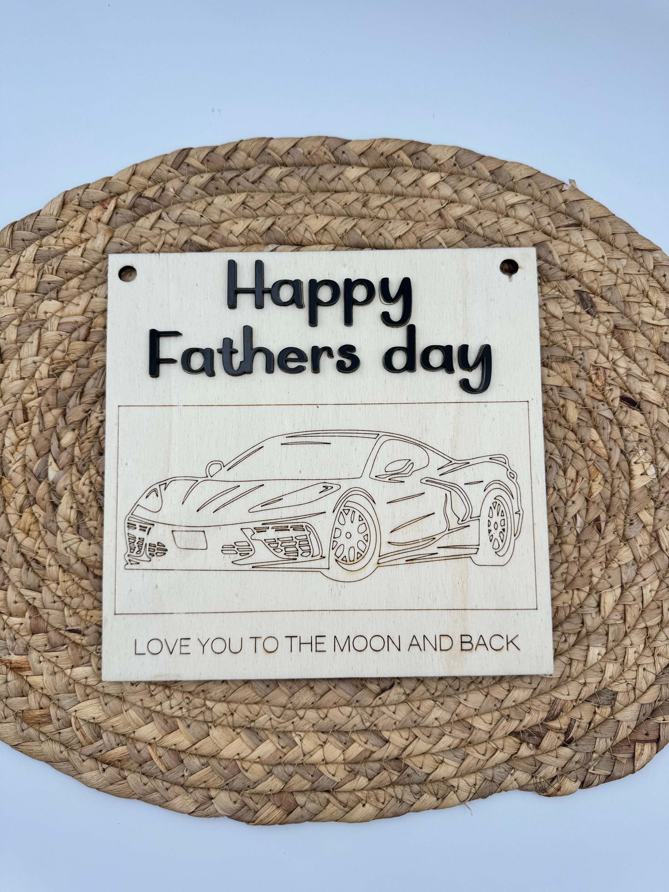 FATHERS DAY SIGN Dad Wooden Sign Kids Colour in Sports Car Dad and Kids