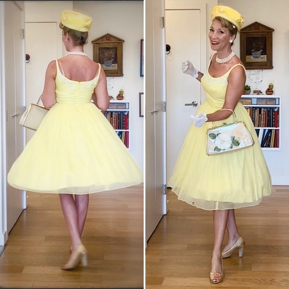Vintage Chiffon Dress / Sunshine Yellow / Emma Dom