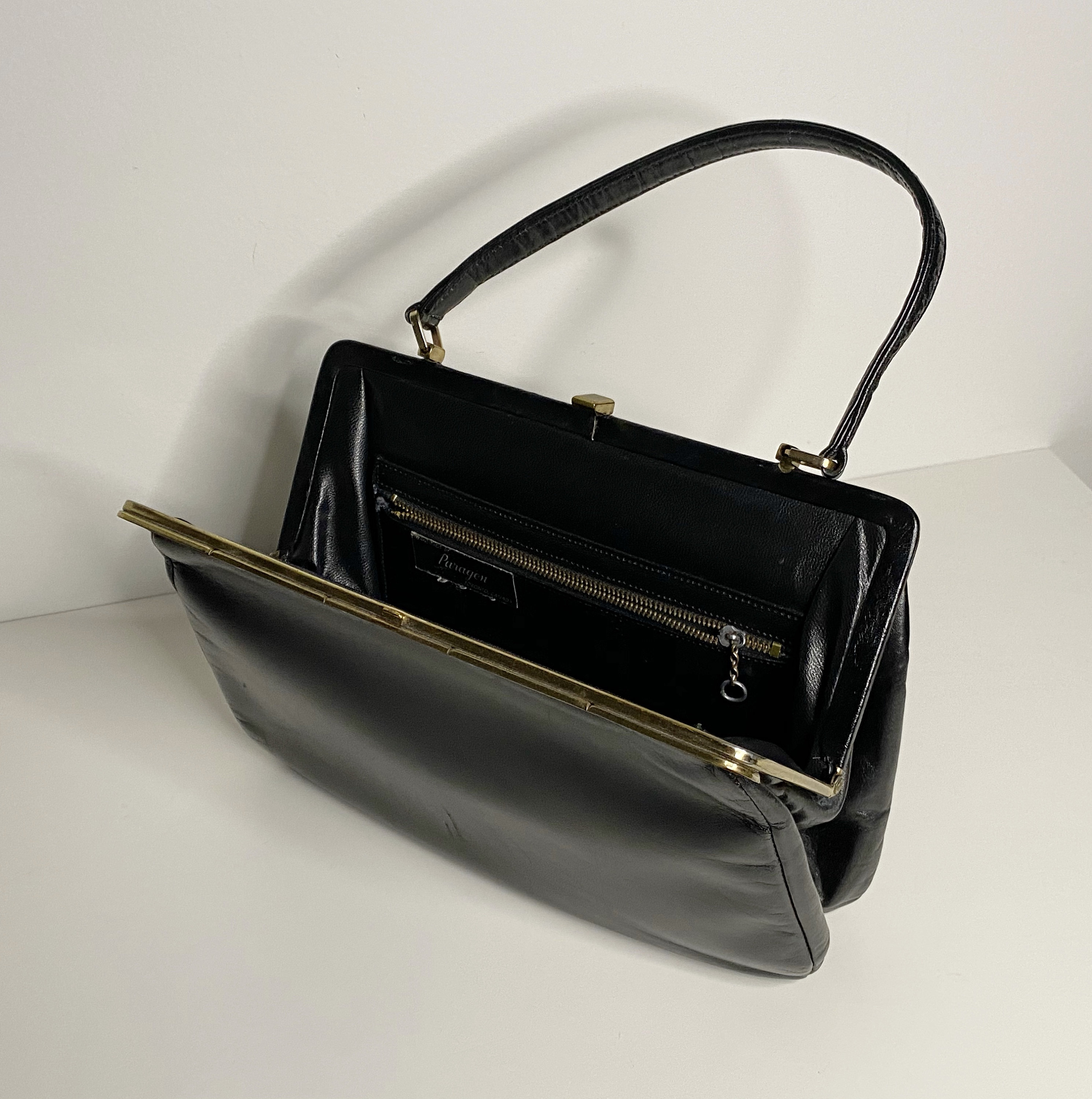 50s leather purse / vintage black leather handbag / genuine | Etsy
