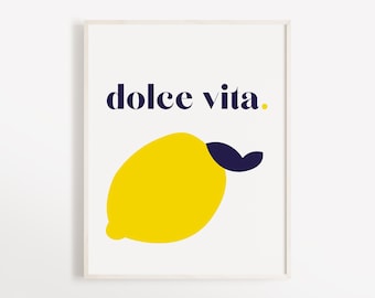 Dolce Vita Art Print Poster | | de arte mural Ilustración minimalista | | de póster de impresión de limón | de Arte Italiano | de decoración de cocinas | de Arte del Limón Italia