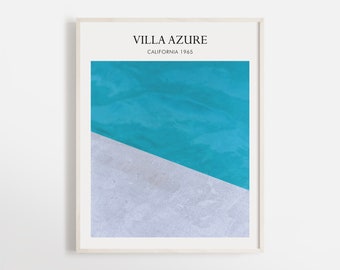 Vintage Villa Azure Art Print Poster | Wall Art | Minimalist Photography | Water Poster | Pool Vintage Summer | Blue Color Art | California