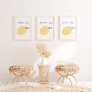 Cartel de impresión de arte Dolce Vita / Arte de pared / Ilustración minimalista / Impresión de limón azul cielo / Colores pastel / Home Deco / Arte de limón / Italia imagen 7