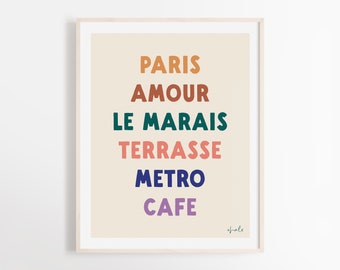 Paris Art Print Poster | Wall Art | Parisian Art | Café | French Art | Metro | Paris Mon Amour | Colorful Art