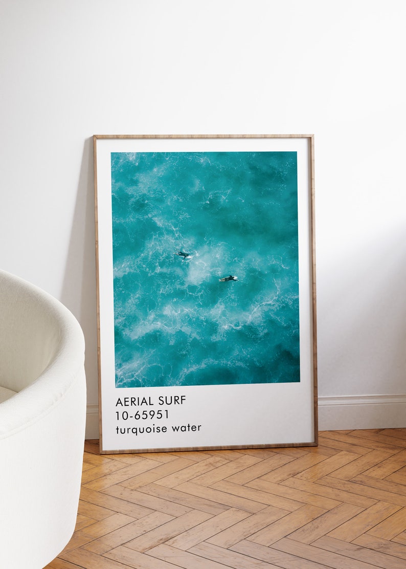 Cartel de impresión de arte de surf aéreo | Arte mural | Fotografía minimalista | Textura Water Surf Print | Arte de color azul | Mar imagen 2