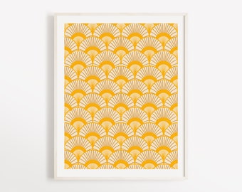 Patrón amarillo Sunrise / Arte mural moderno / Ilustración minimalista / Diseño geométrico / Deco / Color amarillo / Home Deco / Muebles de diseño