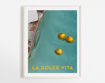 La Dolce Vita Art Print Poster | Wall Art | Minimalist Photography |  Water Poster | Italian Vintage Summer | Blue Color Art | Lemon Pool