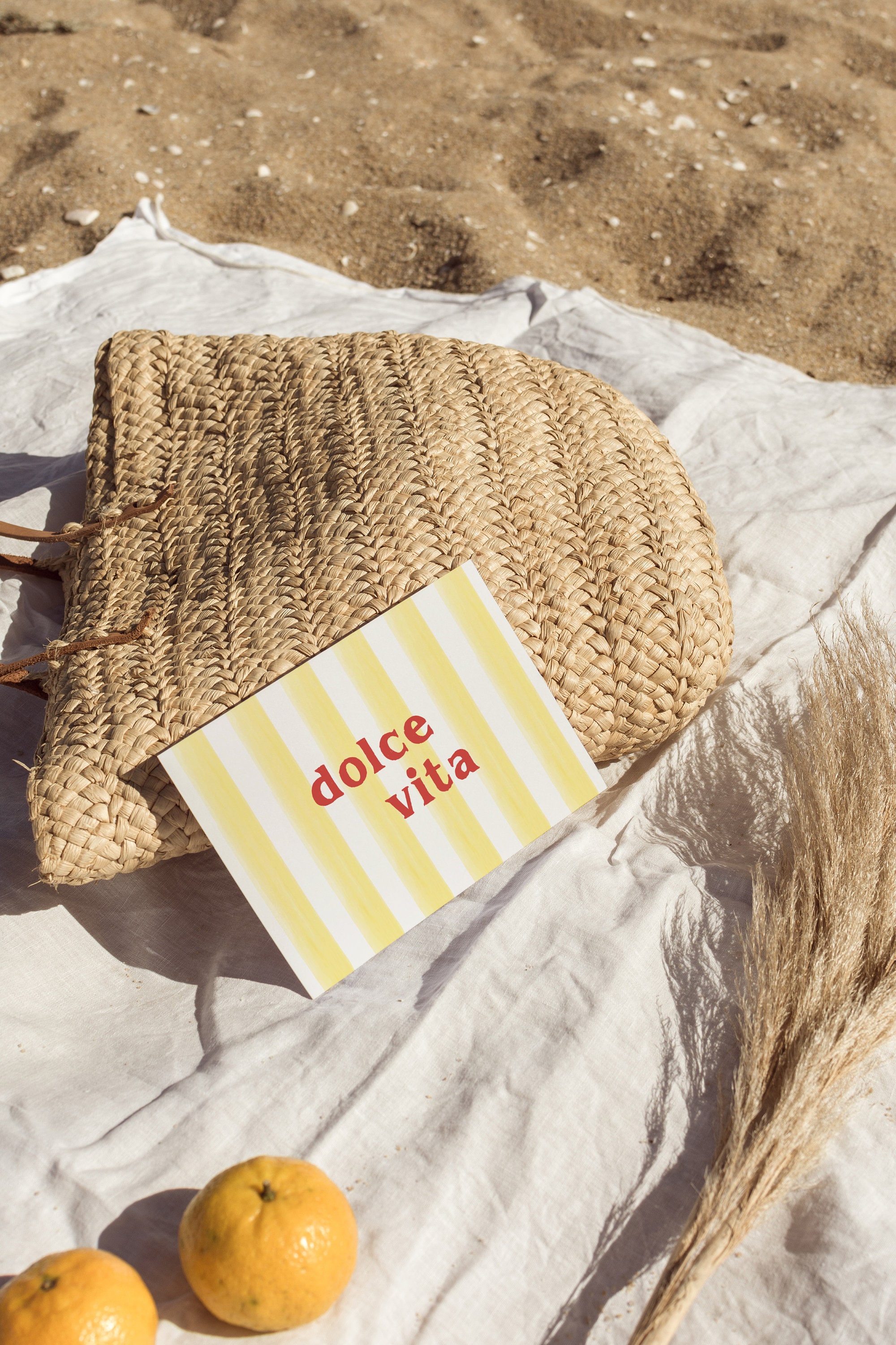 Summer Yellow Stripes Poster & Postcard | Dolce Vita | Italian Art | Colorful Art Print | Dolce Vita Style | Home Deco | Italian Postcard