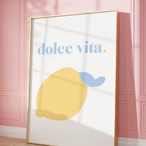 Cartel de impresión de arte Dolce Vita / Arte de pared / Ilustración minimalista / Impresión de limón azul cielo / Colores pastel / Home Deco / Arte de limón / Italia imagen 3