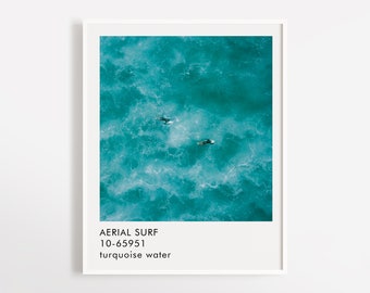 Aerial Surf Art Print Poster | Wall Art | Minimalist Photography | Texture Water Surf Print | Blue Color Art | Sea