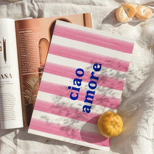 Summer Pink Stripes Poster & Postcard | Ciao Amore | Italian Art | Colorful Art Print | Dolce Vita Style | Home Deco | Italian Postcard