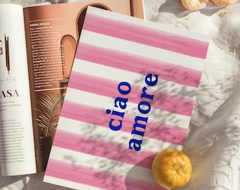 Summer Pink Stripes Poster & Postcard | Ciao Amore | Italian Art | Colorful Art Print | Dolce Vita Style | Home Deco | Italian Postcard