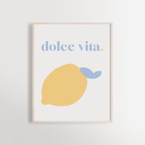 Cartel de impresión de arte Dolce Vita / Arte de pared / Ilustración minimalista / Impresión de limón azul cielo / Colores pastel / Home Deco / Arte de limón / Italia imagen 1
