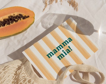 Summer Orange Stripes Poster & Postcard | Mamma Mia | Italian Art | Colorful Art Print | Dolce Vita Style | Home Deco | Italian Postcard