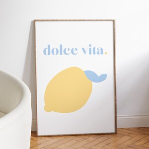 Cartel de impresión de arte Dolce Vita / Arte de pared / Ilustración minimalista / Impresión de limón azul cielo / Colores pastel / Home Deco / Arte de limón / Italia imagen 5