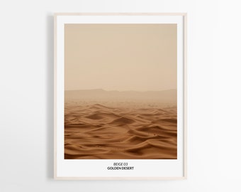 Golden Desert Art Print Poster | Wall Art | Landscape Photography | Golden Sand Art | Terracotta Color | Beige Shades | Monochrome Art