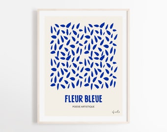 Fleur Bleue Print Poster | Wall Art | Blue Flower Abstract Art | Blue Poster | Home Deco Art | Blue Color Art | Illustration | Design