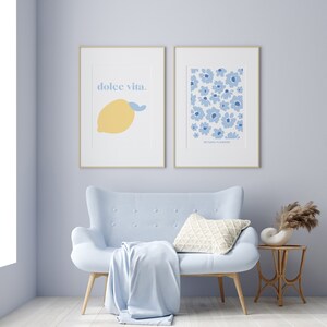 Cartel de impresión de arte Dolce Vita / Arte de pared / Ilustración minimalista / Impresión de limón azul cielo / Colores pastel / Home Deco / Arte de limón / Italia imagen 2