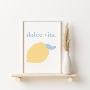 Cartel de impresión de arte Dolce Vita / Arte de pared / Ilustración minimalista / Impresión de limón azul cielo / Colores pastel / Home Deco / Arte de limón / Italia imagen 6