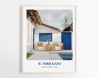 Il Terrazzo Art Print Poster | Wall Art | Amalfi Coast Photography |  Design Art Poster | Italian Vintage Summer | Blue Color Art | Pool Art