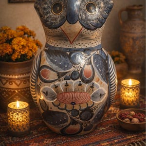 大型トナラフクロウの彫刻 – 手作りのメキシコ陶器 – 18インチ ヴィンテージセラミック