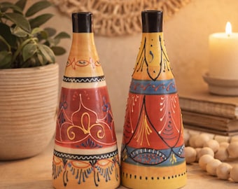 Jarrones de cerámica españoles pintados a mano – Par – 22 cm de alto