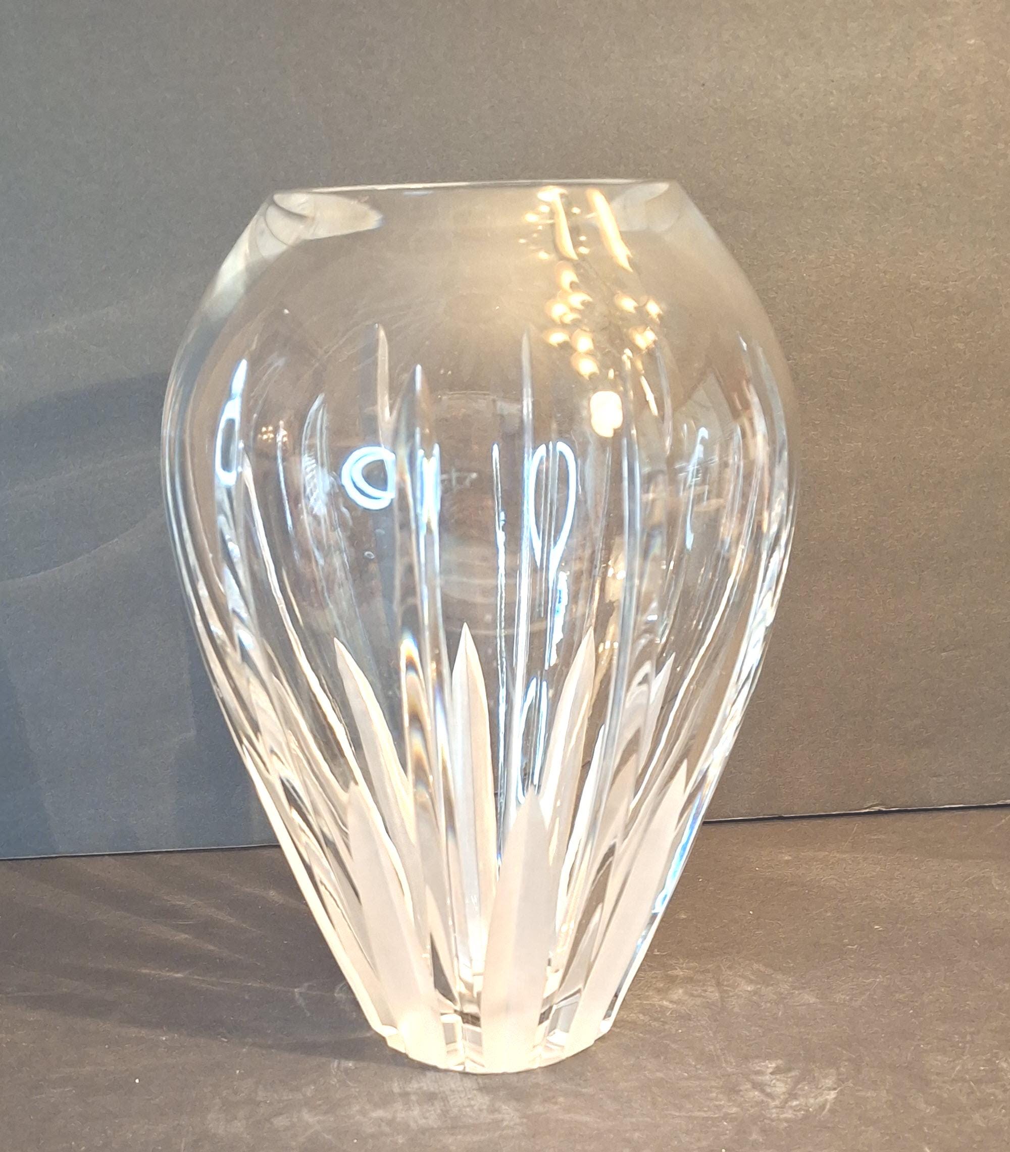 Royal Doulton Heavy Crystal Vase – Etched Grooves – Vintage 9