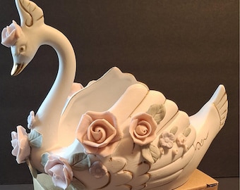 Vintage Lefton Japanese Hand Painted Large Swan Planter - Rare