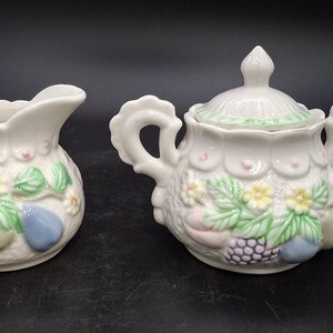 Vintage Hand‑Painted Embossed Cream & Sugar Set
