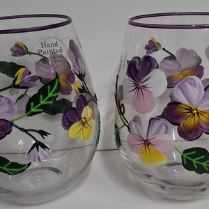 Bicchieri da vino senza stelo dipinti a mano – Papaveri con brillantini