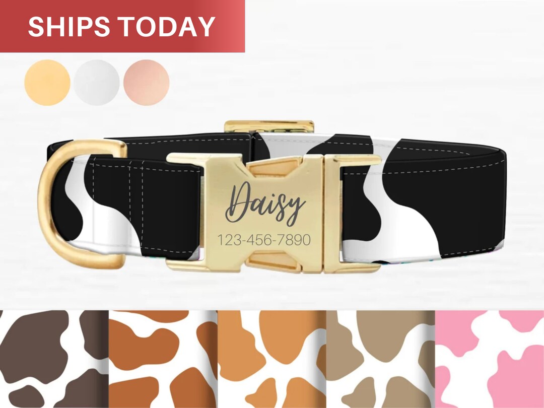 Cow Dog Collar Personalized Dog Collar With Name Fabric Girl Etsy
