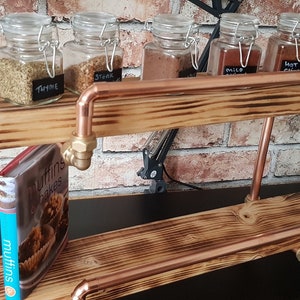 Copper Pipe and Wood Shelf Unit freestanding. Handmade in Devon