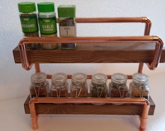 Freestanding Copper And Wood Spice Rack