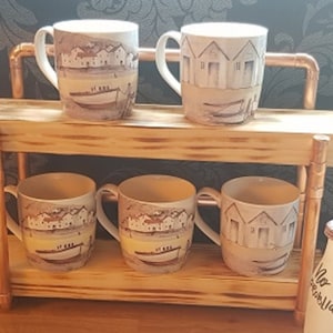 Copper Pipe and Wood Mug Shelf/ Mug Tree Unit. Freestanding. Handmade in Devon