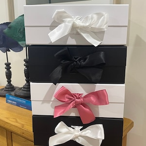 GIFT BOX Satin Ribbon| PREMIUM | Plain | Blank | White | Magnetic Lid | Celebration | Gifting | Craft Box | Present | Birthday | Anniversary