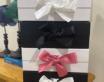 GIFT BOX Satin Ribbon| PREMIUM | Plain | Blank | White | Magnetic Lid | Celebration | Gifting | Craft Box | Present | Birthday | Anniversary