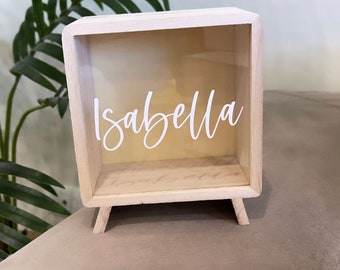 Personalized Wooden Money Box | Nursery Decor, Kids Gift