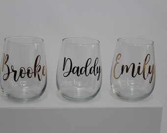 Personalised Stemless Wine Glass - Bridal Party/ Girls Weekend / Birthday