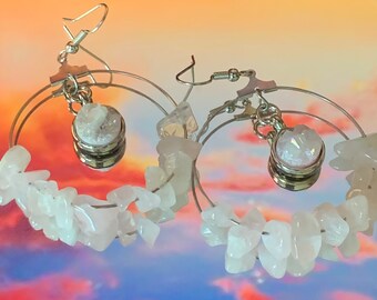 Rose quartz hoops