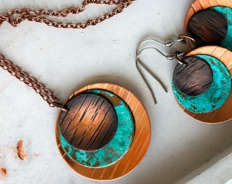 Copper Necklace for Women, Handmade Copper Jewelry Set, 7th Anniversary Gift