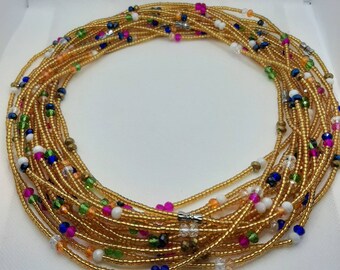 Perline da avvitare in vita/Perline da annodare in vita/Catena per la pancia/Perline per orologio dimagrante/Perline per il controllo del peso/Multicolore/Perline per la vita da donna africana