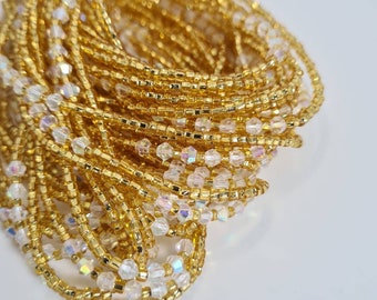 Perline per la vita in oro e diamanti di cristallo/Catena per la pancia/Perline per orologio dimagrante/Perline per il controllo del peso/Perline per la vita africane/Perline del Ghana