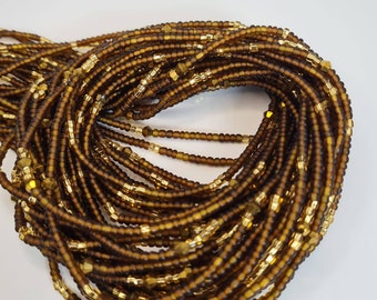 Perline per la vita marroni e dorate/Catena per la pancia/Perline per la perdita di peso/Perline per il controllo del peso/Perline per la vita africane/Perline del Ghana/Perline dei Caraibi/Perline del Kenya