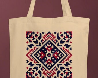 Beautiful Simple Block Design Organic Cotton Tote Bag, Eco-Friendly Cotton Bag, Block Print Style Tote Bag.